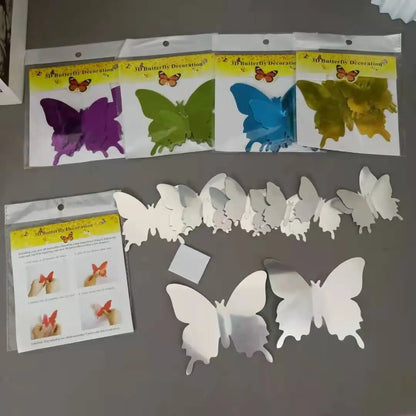 12Pcs 3D Butterfly Mirror Wall Sticker Decal Removable DIY Art Party Wedding Decoration Kids Room Home Decor Crystal Sticker