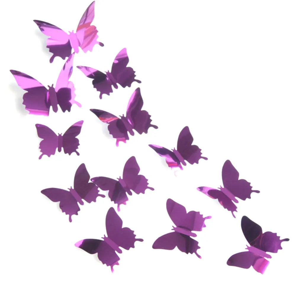 12Pcs 3D Butterfly Mirror Wall Sticker Decal Removable DIY Art Party Wedding Decoration Kids Room Home Decor Crystal Sticker