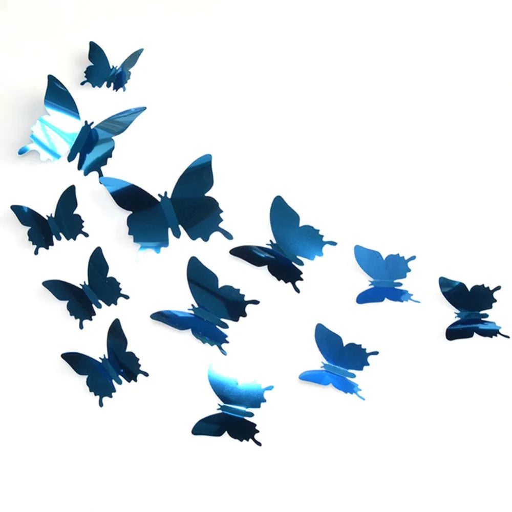 12Pcs 3D Butterfly Mirror Wall Sticker Decal Removable DIY Art Party Wedding Decoration Kids Room Home Decor Crystal Sticker