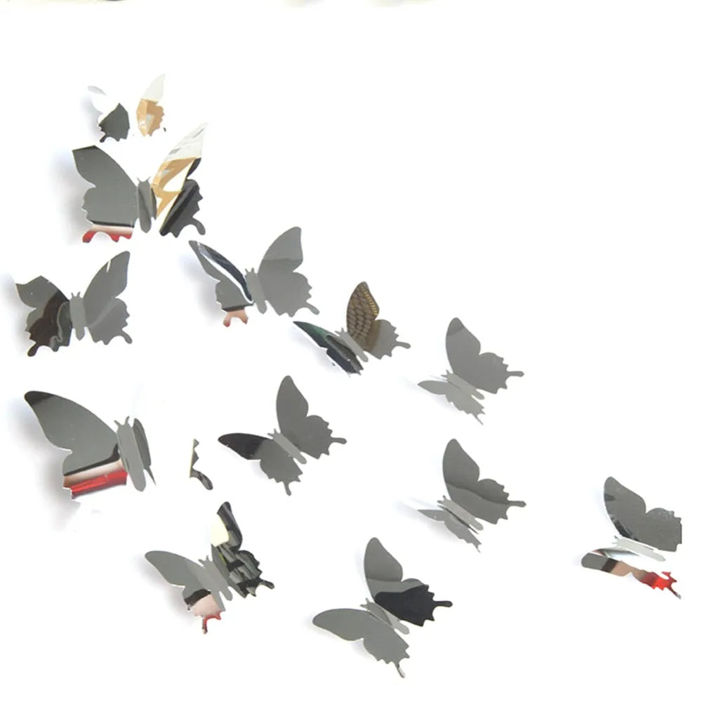 12Pcs 3D Butterfly Mirror Wall Sticker Decal Removable DIY Art Party Wedding Decoration Kids Room Home Decor Crystal Sticker