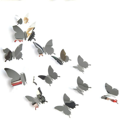 12Pcs 3D Butterfly Mirror Wall Sticker Decal Removable DIY Art Party Wedding Decoration Kids Room Home Decor Crystal Sticker