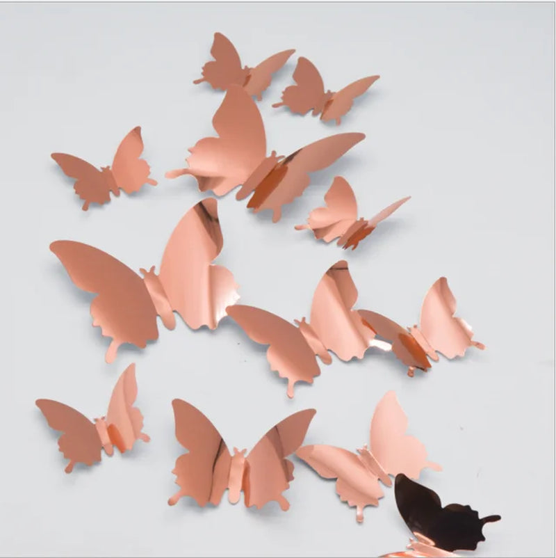 12Pcs 3D Butterfly Mirror Wall Sticker Decal Removable DIY Art Party Wedding Decoration Kids Room Home Decor Crystal Sticker