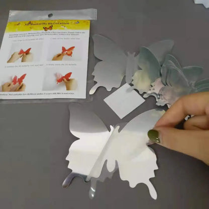 12Pcs 3D Butterfly Mirror Wall Sticker Decal Removable DIY Art Party Wedding Decoration Kids Room Home Decor Crystal Sticker